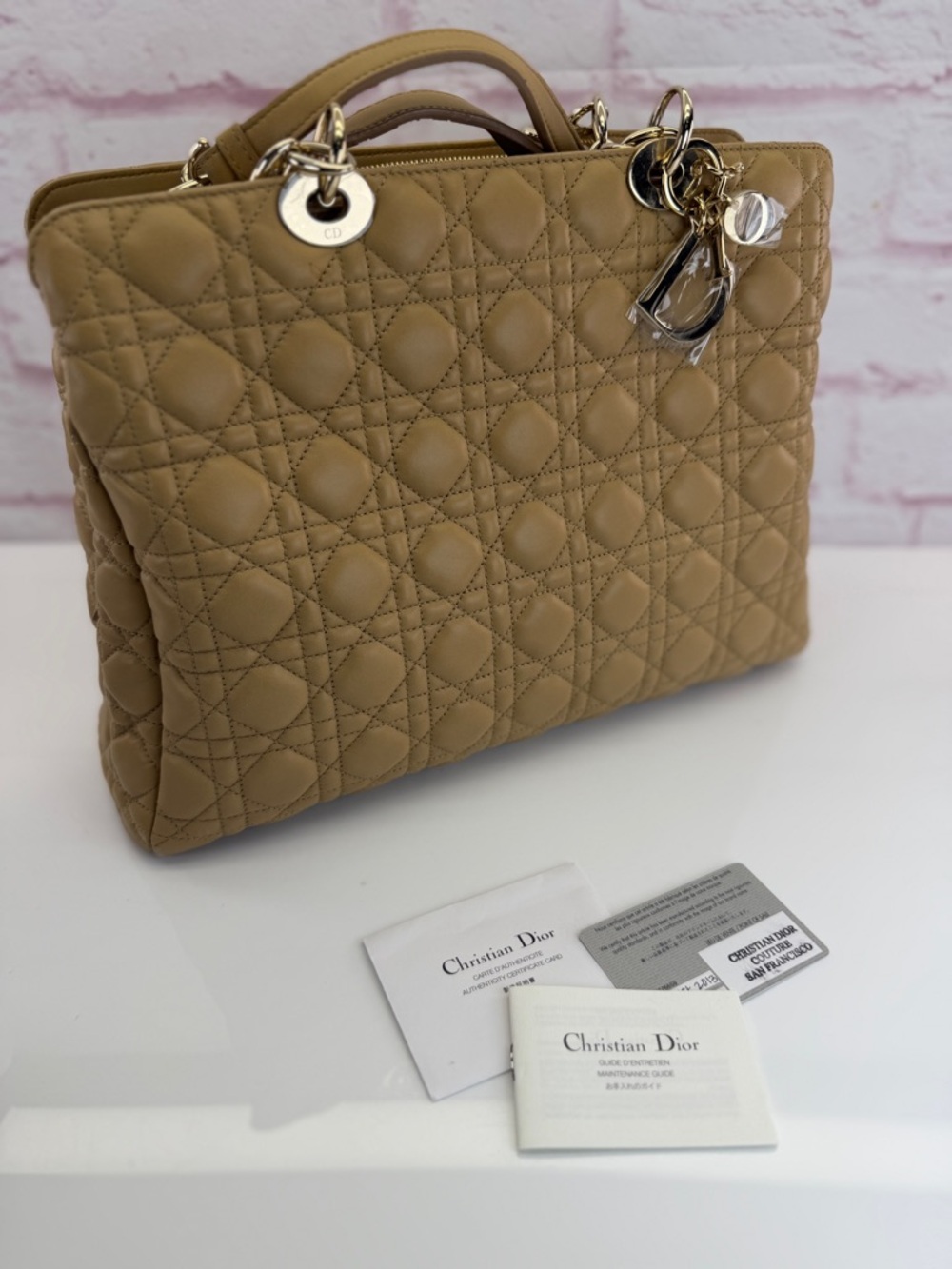 Christian Dior Tan Lambskin Soft Lady Cannage Quilted Chain Tote - Picture 16 of 16